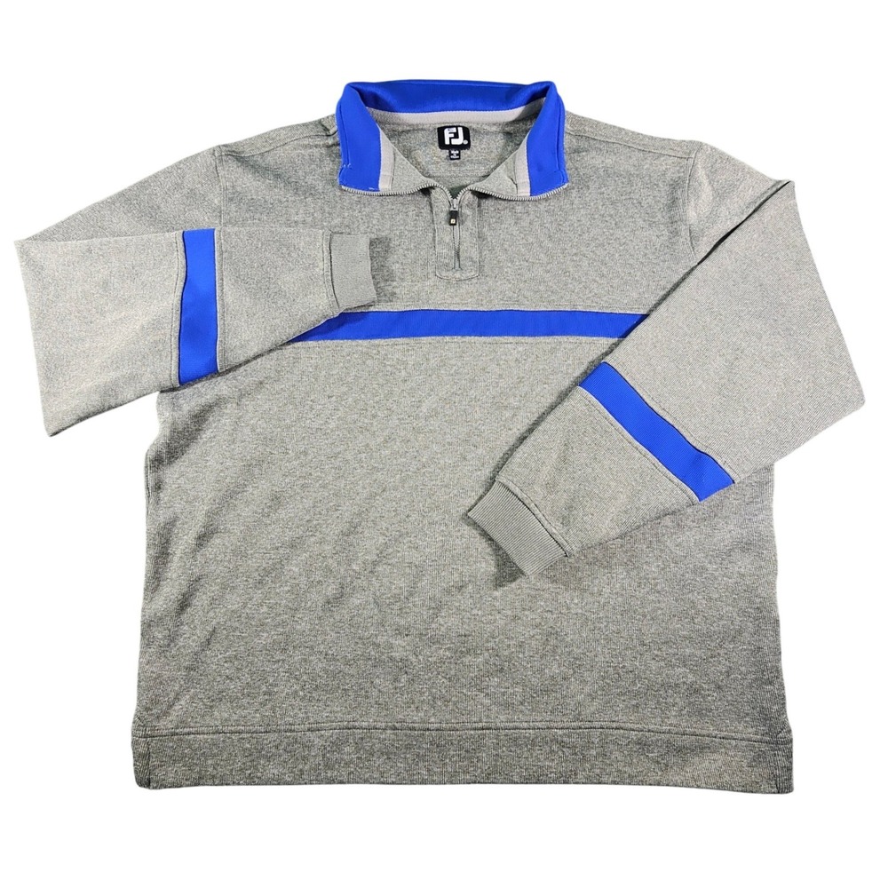 FootJoy FJ Men's 1/4 Zip Golf Pullover Sweater Heather‎ Gray Blue Stripe X-Large